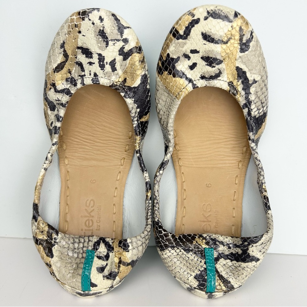 Tieks Sand Snake Print Gold Metallic Gray White Black Ballet Flats EUC